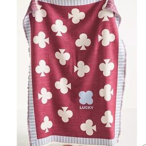 Anthropologie Burgundy, blue  & White Clover Woven Throw Blanket